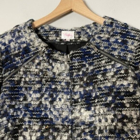 Parker Tweed Alpaca Wool Blend Lambskin Trim Blazer - Picture 4 of 8